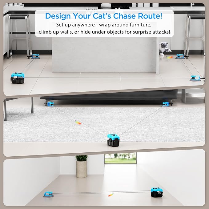 Interactive Cat Toy for Indoor Cats, Auto/Remote Control DIY Cat Mouse Hunting Treadmill Keep Bored Kitten Puppy Entertained to Chase, Feather Toy to Exercise-Blue & Black
