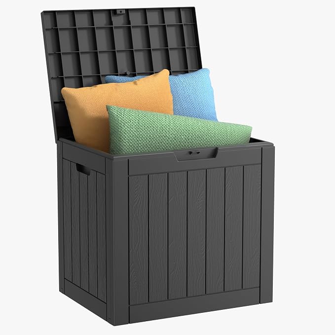 DRATO 35 Gallon Outdoor Storage Box Waterproof, Lockable Resin Deck Box for Patio Furniture, Pool Supplies & Garden Tools, Weatherproof Outside Storage Bin for Backyard Porch (Black, 35 Gallon)