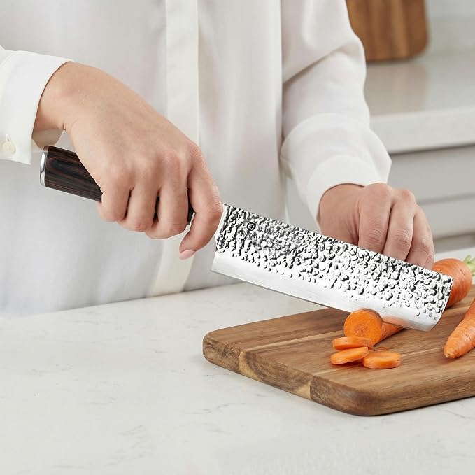 imarku Nakiri Knife 7 Inch, Japanese High Carbon Stainless Steel Chopper | Flat-edge blade creates clean, even vegetable and meat cuts, ergonomic handle supports daily chopping and meal preparation