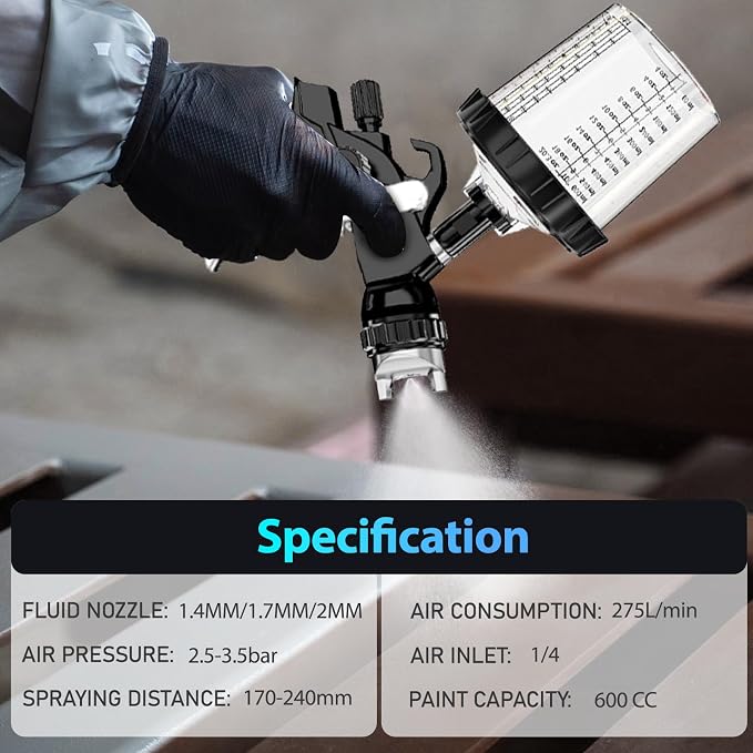 HVLP Air Spray Gun with 1.4/1.7/2mm Nozzles & Air Compressor Regulator, Air Spray Paint Gun w/10pcs 600cc Mixing Cup and Lids, Automotive Paint Sprayer for Car, House Painting, Furniture