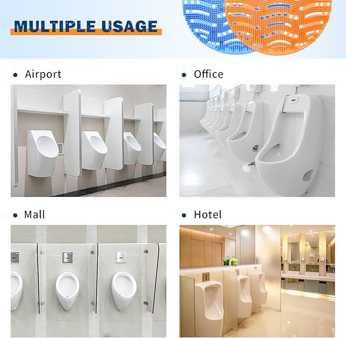Urinal Screen Deodorizer(50 pack), Anti-Splash Urinal Screens Cakes with Long-Lasting Fragrance for Men Toilet Bathroom Airport Office Mall Hotel (25 Blue, 25 Orange)