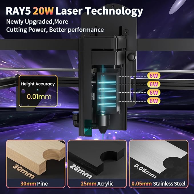 Longer New Upgrade RAY5 20W with Air Pump,440mm*440mm Honeycomb, Y-axis Rotary Roller 360° Rotation with Bracket，8Pcs Laser Engraver Raiser Laser，DIY Engraver Tool for Metal/Glass/Wood