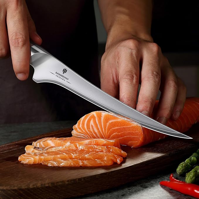Fillet Knife 7 inch, Razor Sharp Fishing Boning Knife for Meat | Japanese 10Cr15Mov High Carbon Stainless Steel, Professional Kitchen with Flexible Blade and Ergonomic Pakkawood Handle