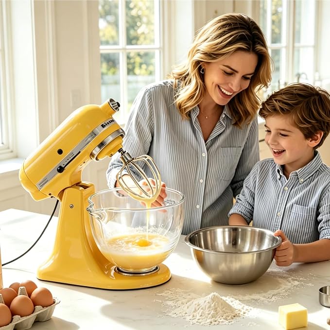 5QT Glass Mixing Bowl for KitchenAid 4.5-5 Quart Tilt-Head Stand Mixers | Double-Layer Thickened Mixing Bowl Replacement for Kitchen aid with Measurement Markings Pour Spout & Handle, Dishwasher Safe
