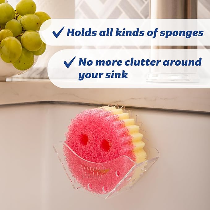 Scrub Daddy Cleaning Supplies Kit - Cif Floral Bundle - Includes Scrub Mommy Dish Sponges, Microfiber Towels, Kitchen Sink Caddy & Cif Cream All Purpose Cleaner, Pink Lilly (9 Count)