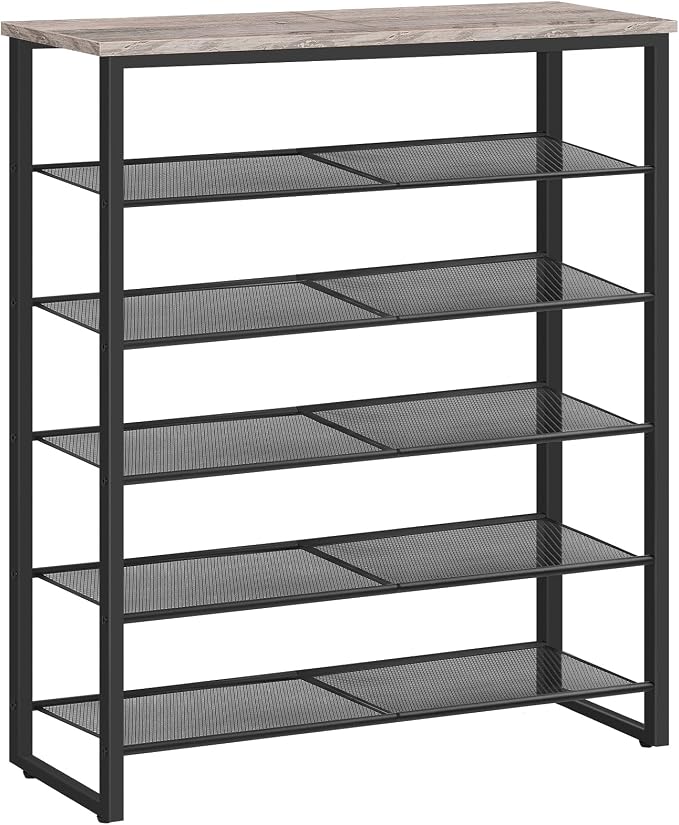 HOOBRO Shoe Rack, 6-Tier Shoe Organizer, for 18-24 Pairs of Shoes, Large Capacity Shoe Storage Shelf, for Entryway, Closet, Hallway, Dorm Room, Industrial, Greige and Black BG67XJ01G1
