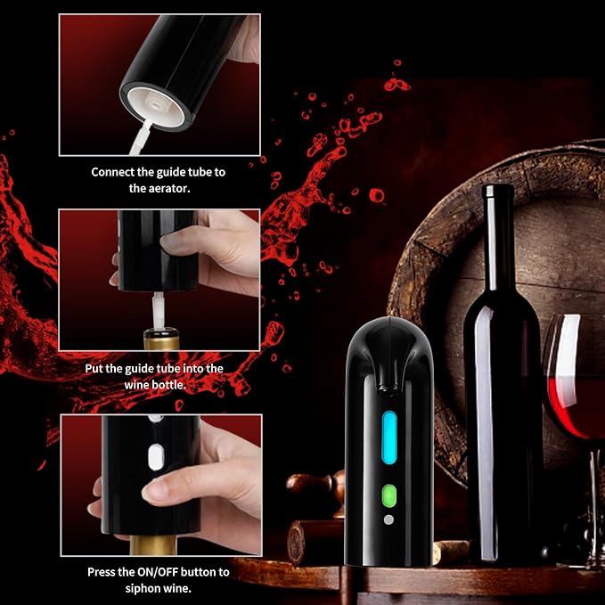 Rechageable Electric Wine Opener Gift Set, Auto Wine Aerator Dispenser, Wine Corkscrew Kit, Automatic Wine Saver Vaccum Pump, Foil Cutter, 4-in-1 Cordless rechargeable Bottle Opener Gift Box