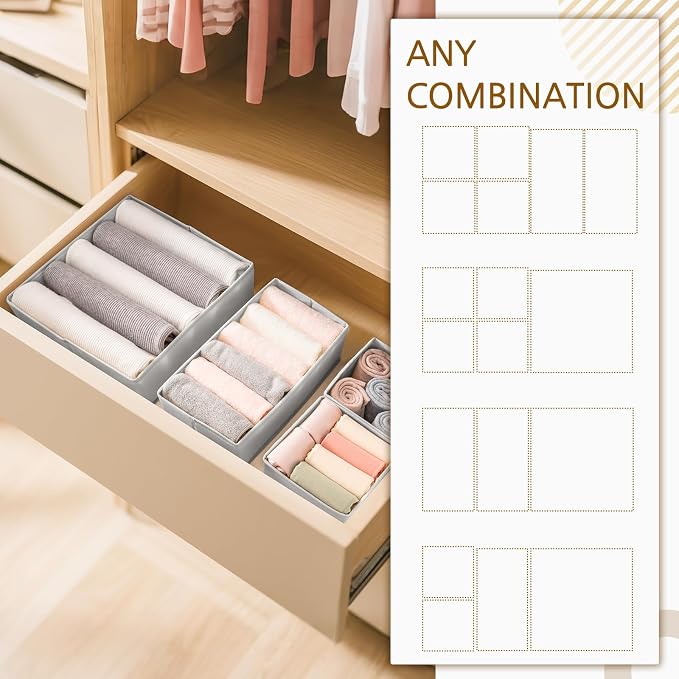 Criusia 26 Pack Drawer Organizer for Clothes, Foldable Dresser Dividers with 3 Sizes, Fabric Storage Bins – Gray