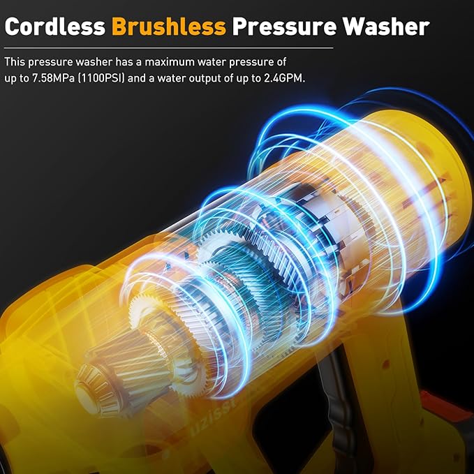 1100PSI Cordless Car Washer,Portable Battery Powered Cleaning Tool | 10-Speed Adjustment, Battery Level Display, 6-in-1 Nozzle, Self-Priming System for Car, Garden, Patio & Floor Cleaning