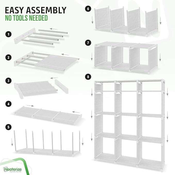 Cube Storage Organizer with 12 Storage Bins Included – Storage Cubes for Home Organization, Toy Storage, Office Storage, Living Room Storage, and General Storage Solution (White-Grey)