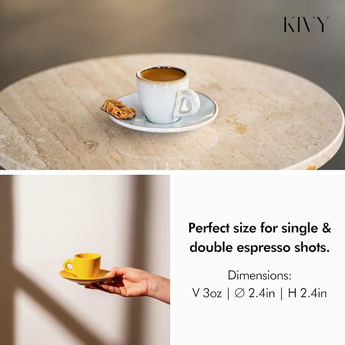 KIVY Espresso Cups Set of 4 - Stoneware - Italian Style - 3oz Each - Yellow