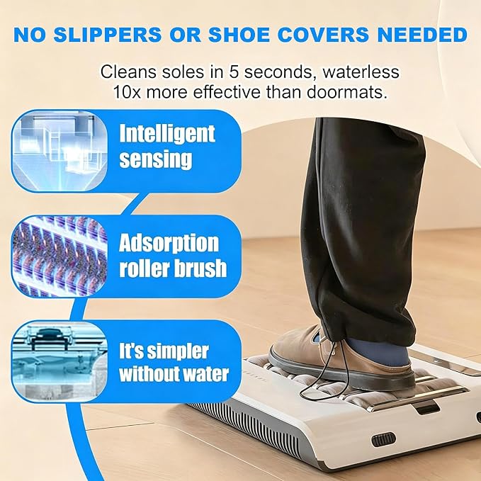 Rechargeable Automatic Shoe Sole Cleaner, 1000Pa Suction Waterless Brush, Smart Sensor Hands-Free for Home Entryway Basic