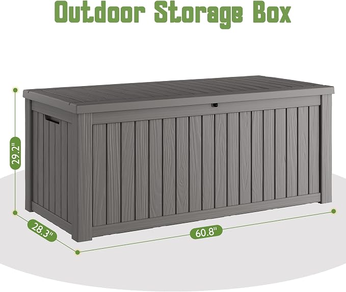 Outdoor Storage Box, 230 Gallon Large Outdoor Resin Deck Box, Storage Waterproof Boxes Lockable Lid for Garden Tools, Pool Supplies, Patio Furniture and Cushions, Grey