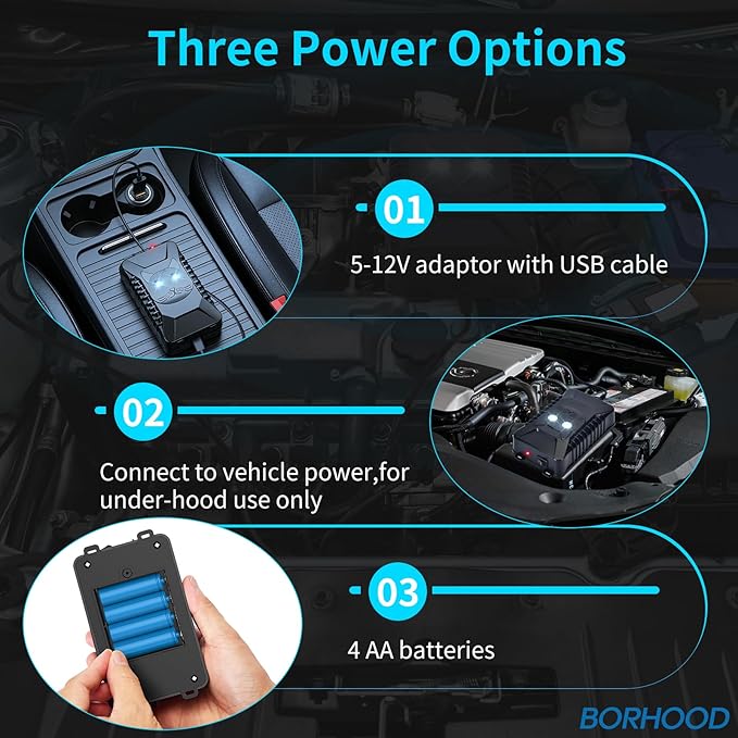 BORHOOD Ultrasonic Rodent Repellent, 2 Pack Plug-in Mouse Rat Pest Bat Squirrels Repellent for Car with Battery Powered Under Hood, Keep Mice Out of Cars Engines, Indoor, Garage, Storage Room-Black