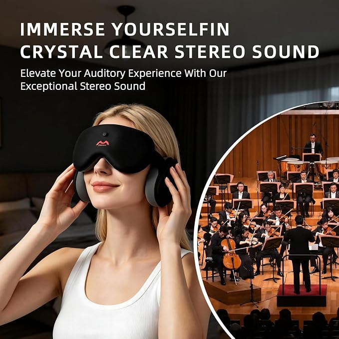 Bluetooth Sleep Mask with White Noise, Bluetooth 5.4 Sleep Headphones Eye Mask, 100% Blackout Sleep Mask, Voice Control, Soft Earmuffs, Comfortable for Travel, Meditation & Side Sleepers