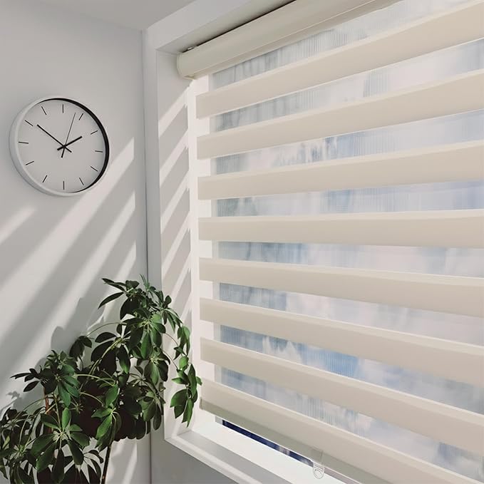 ShadesU Cordless Zebra Blinds – Light Filtering Dual-Layer Window Shades for Privacy (Ivory Color) (Maximum Height 72") (Width 54")