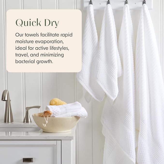 Springtree Home 100% Cotton Bath Towel Set | 6-Piece Set | Textured | White | Absorbent & Quick-Dry Bathroom Towels | Textured and Durable Cotton Towels for Bathroom | OEKO-TEX | Krista Collection