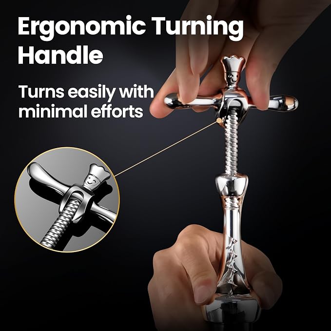 Wine Opener Deluxe, Heavy-Duty Bottle Opener for Easy Cork Removal, Manual Corkscrew for Smooth & Effortless Intact Wine Corks, Premium Corkscrew for Waiters, Bartenders & Home Use