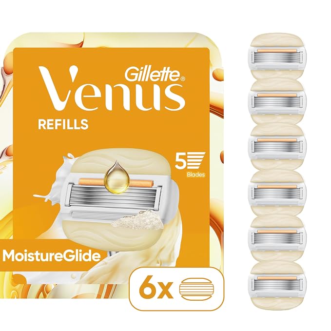 Venus MoistureGlide Women's Razor Blades,With Built-in Shave Gel Bars,6 Razor Blade Refills,(Pack of 2)