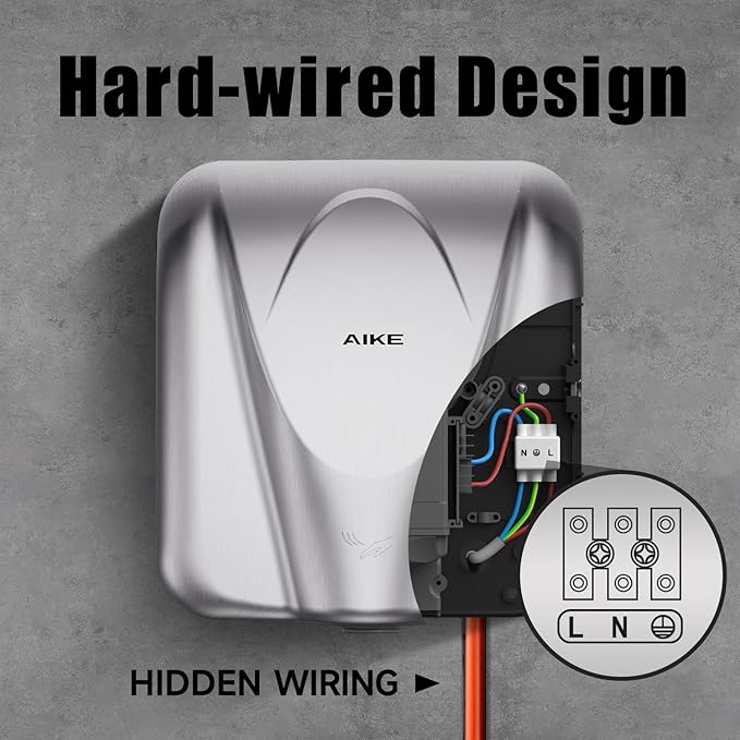 AIKE Elephant Power Commercial Hand Dryer High Speed Auto Warm Wind, Brushed Stainless Steel Cover AC110V-130V Model AK2812