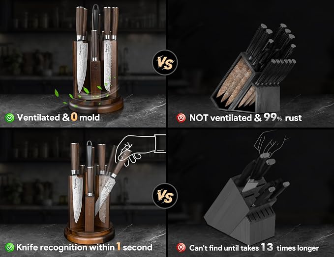 SYOKAMI 2026 Upgrade Knife Set 14 Piece Japanese Style Kitchen Knife Set With 360° Rotatable Magnetic Block, High Carbon Stainless Steel Knives Sets with Steak Knives and Sharpener, Ideal for Gift