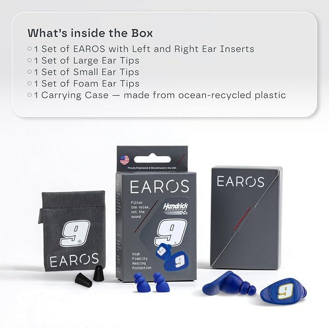 Hendrick Motorsports Car 9 High-Fidelity Ear Plugs – Durable Reusable Hearing Protection - Preserve Clear Sound While Protecting Your Hearing at Stock car Races - Multiple Ear Tips