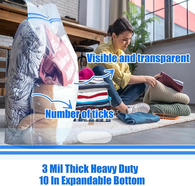 BEIDOU-PAC 25 Gallon Jumbo Storage Bags with Handle, 15 Count | Double Zipper Seal | Expandable Bottom, Resealable Clear zip Bags for Home, Travel, Moving, Commercial and Outdoor