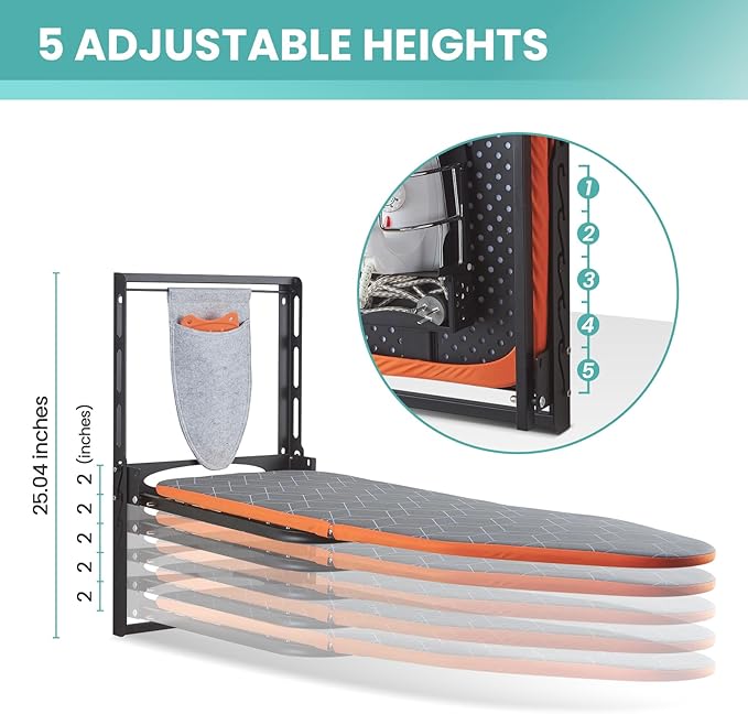 Seiritex Wall Mounted Ironing Board with Iron Holder, 42x14 Compact Mount Foldable Ironing Board for Small Spaces, Space Saving with Cotton Fabric Cover and Silicone Iron Rest