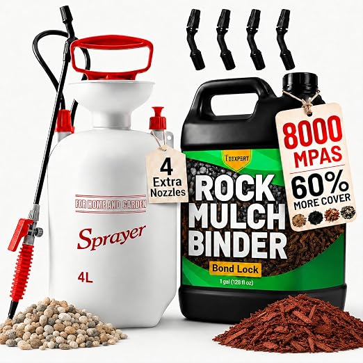 Teexpert 1 Gallon Rock Glue with 4L Pump Sprayer for Landscaping, Mulch Binder Pea Gravel Adhesive Concentrate,Landscape Lock Spray for Rocks, Mulch Anchor Fast Dry Safe for Plant Pet Garden Beds