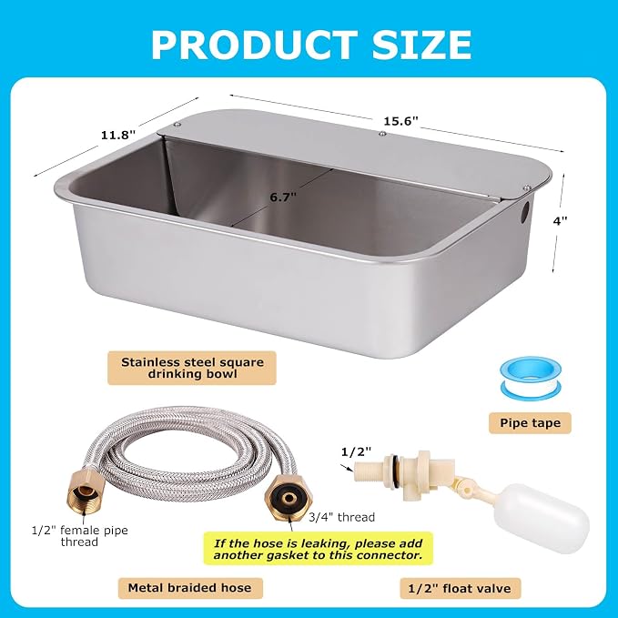 3 Gallon Automatic Dog Water Dispenser for Large Dogs Stainless Steel Bowl, Large Self Filling Auto Water Bowl Outdoor for Cats Livestock Chicken