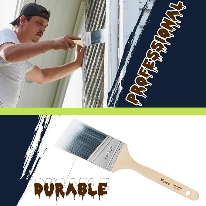Wesquer - 2.5 Inch Paint Brushes 12 Pack Angled Stain Paint Brush for Painting Wall Fence Wood Furniture Door Frame Cabinet Window Indoor and Outdoor Commercial Paint Brush