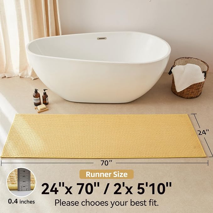 Triohero Bathroom Runner Rugs, Long Bath Mat Runner Washable Thin Quick Dry Low Pile Bathroom Runner Rugs Non Slip, Yellow 24"x70"