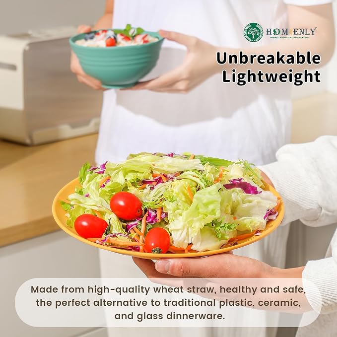 Homienly Dish Set Wheat Straw Dinnerware Sets Unbreakable Reusable Dinnerware Set 16 PCS Cups Plates and Bowls Sets, Microwave and Dishwasher Safe Dishes for Camping, Outdoor - Colorful
