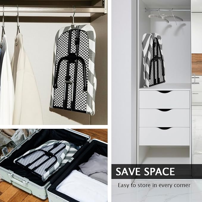 SheeChung Small Ironing Board 12"x32",Mini Ironing Board with Metal Mesh | Foldable,Tabletop,Hanging Hook,Cotton Cover,Heat Resistant Pad,Space Saving,Non-Slip Feet,Fits for Dorm Travel Sewing Room