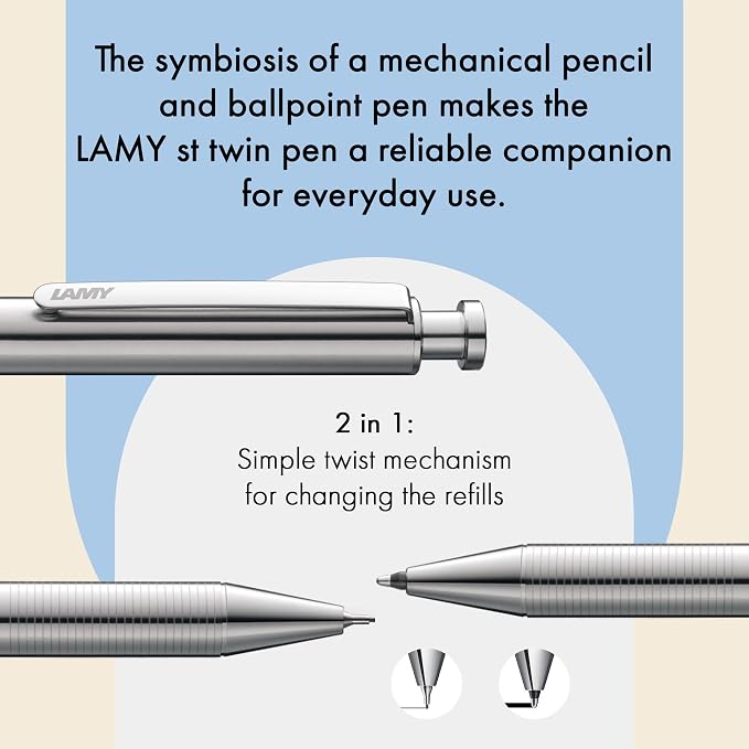 Lamy st matt twin pen Multifunctional pen – slim stainless steel mechanical pencil & ballpoint pen in one – includes M 21 ballpoint refill in black & M 41 fine-line refill (0.5 mm) in HB