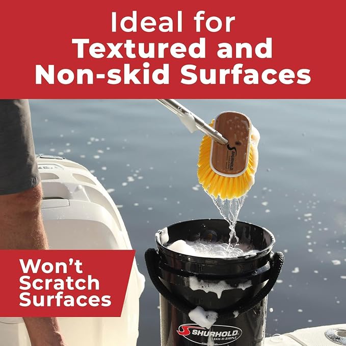 Shurhold Classic Deck Brush – Boat Cleaning Brush with Wood Block, Rubber Bumper & Durable Bristle Design