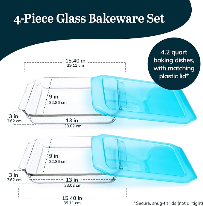 Libbey Baker’s Premium 2 Piece Glass Baking Dish Set, Stackable Casserole Dish with Lid Set, Baking Glassware for Casseroles, Lasagna, Brownies, Cakes