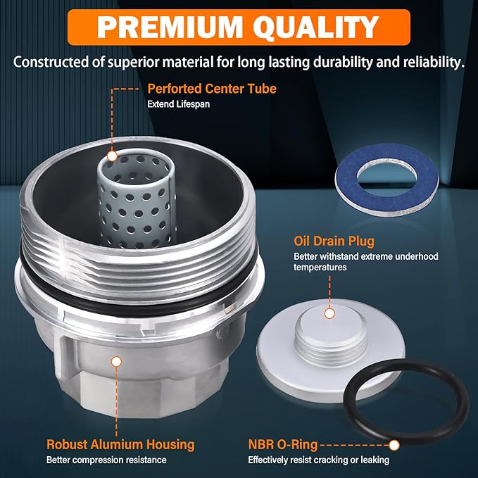 15620-31060 Oil Filter Housing Cap Assembly Kit for Toyota Rav4 Tundra 4Runner Camry Highlander Tacoma Lexus RX350 Aluminum Oil Filter with Wrench Drain Plug Replace 1562031060 15643-31050 04152-YZZA1