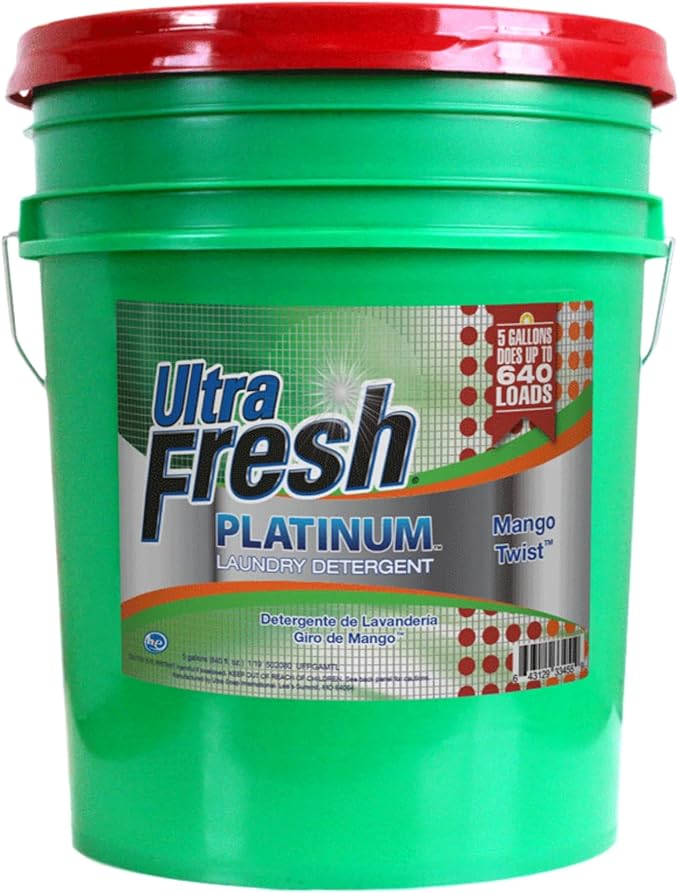 Ultra Fresh Liquid Laundry Detergent Washing Soap, 3X Platinum, 5 Gal, Mango Twist - Concentrated Stain Remover and Odor Eliminator for HE and All Machine Types, Clothes, and Fabrics