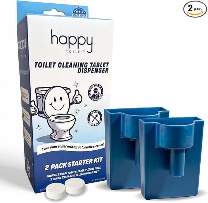 Happy Toilet Cleaner Original Toilet Bowl Tablet Holder Automatic Toilet Bowl Cleaner - Easy Install Toilet Tablet Holder, Auto Toilet Cleaning System Tank Caddy, Septic Safe Flush, Made in USA (2PK)