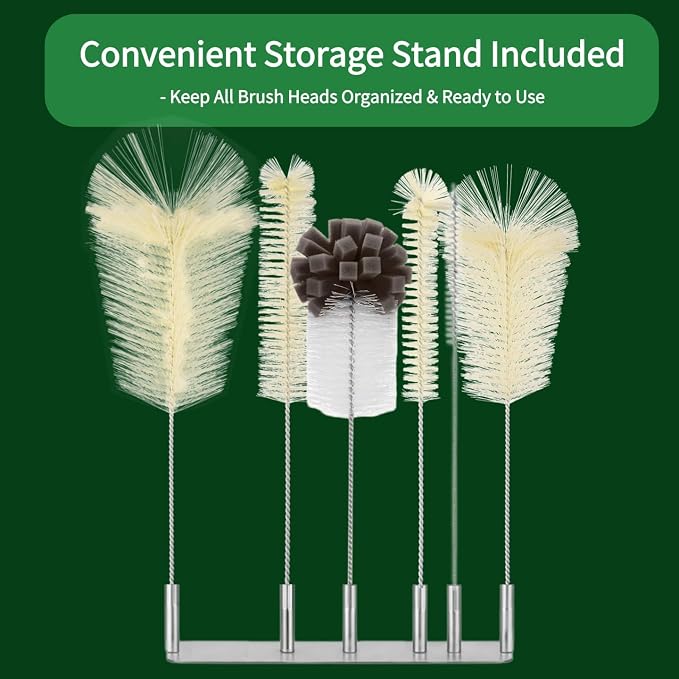 Electric Bottle Brush Cleaner, Fully Waterproof 11.8" Deep Reach Bottle Brush with 6 Brush Heads & Storage Stand, Rechargeable Bottle Cleaner for Water Bottles, Wine Decanters, Glass Pitcher & Straws