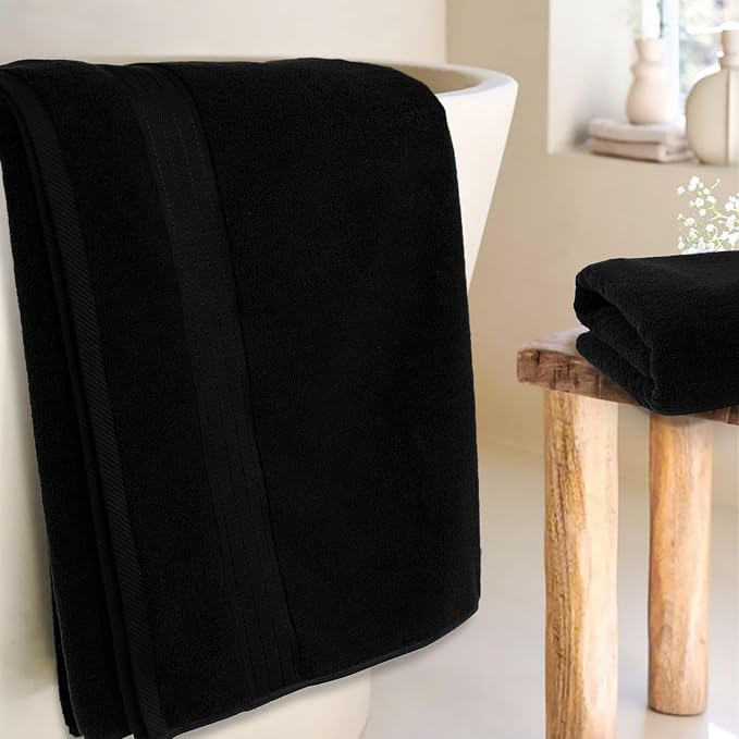 COZYART Luxury Bath Towel Set 6 Pcs, Black 100% Turkish Cotton 650 GSM | OEKO-Tex 100 Certified Zero Twist Ring Spun, Soft Absorbent Quick Dry, Plush Fluffy, Breathable Hotel Quality for Daily Use