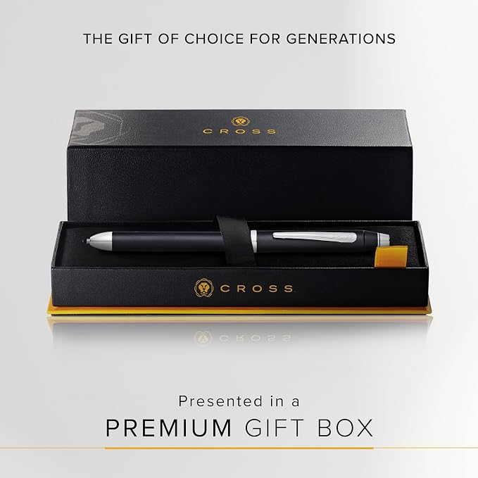 Cross Tech3+ Refillable Tech3+ Presented in a Premium Gift Box - Medium Point, Black Ink, Satin Black