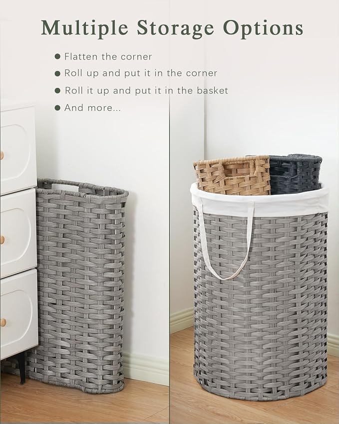 SETVSON Laundry Basket with Lid 23.8 Gal Round Laundry Hamper Grey | The lid hides dirty clothes, keeping spaces neat and fresh. 90 L Large Capacity, Stylish Design with Handles Easy Transport