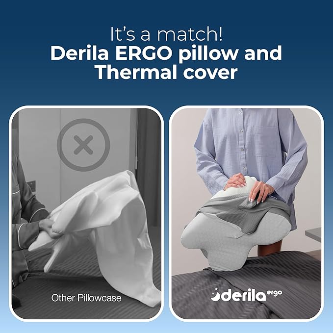 Derila Ergo Thermal Pillow Cover for Cervical Neck Pillow – Cooling Pillowcase for Memory Foam Pillow, Neck Support Pillow & Side Sleeper Pillow – Replacement Cover Ergo Pillow (Cover Only)
