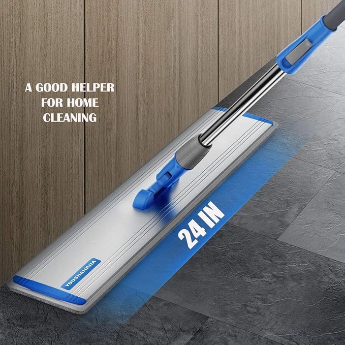 Microfiber Wet Mops 24 in Heavy Duty Flat Floor Mop Adjustable Handle with 4 Washable Mop Clothes