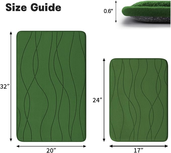 YIHOUSE Bathroom Rugs Set 2 Piece, Memory Foam Bath Mat Green | 17x24& 20x32, Ultra Soft, Absorbent, Non-Slip, Machine Washable, for Bathroom, Sink and Toilet