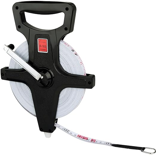 Champion Sports Open Reel Measuring Tapes – Durable Hand Crank with Metal Spike, Dual-Sided Feet & Meters, Perfect for Track & Field and Long Jump, 165 Feet/50 Meters