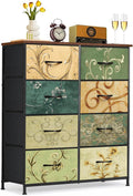 8-Drawer Dresser for Bedroom, Anti-Tip Tall Storage Organizer Chest of Drawers with Wooden Top and Metal Frame Fabric Bins for Closet, Living Room, Hallway, Entryway, Floral Painted
