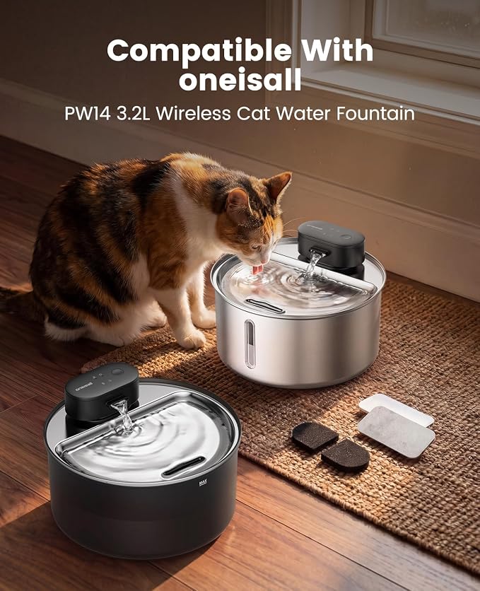 oneisall 8 Replacement Filters for 2.2L 3.2L Cordless Cat Fountain | 5-Layer Filtration,4 Months Set Replacement Filters and Sponges, White 8 Count (Pack of 1)